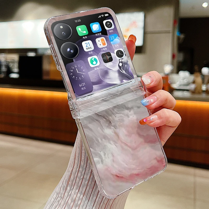 Colorful Marble Pattern Transparent Shockproof Phone Case - Hard PC Clear Folding Cover