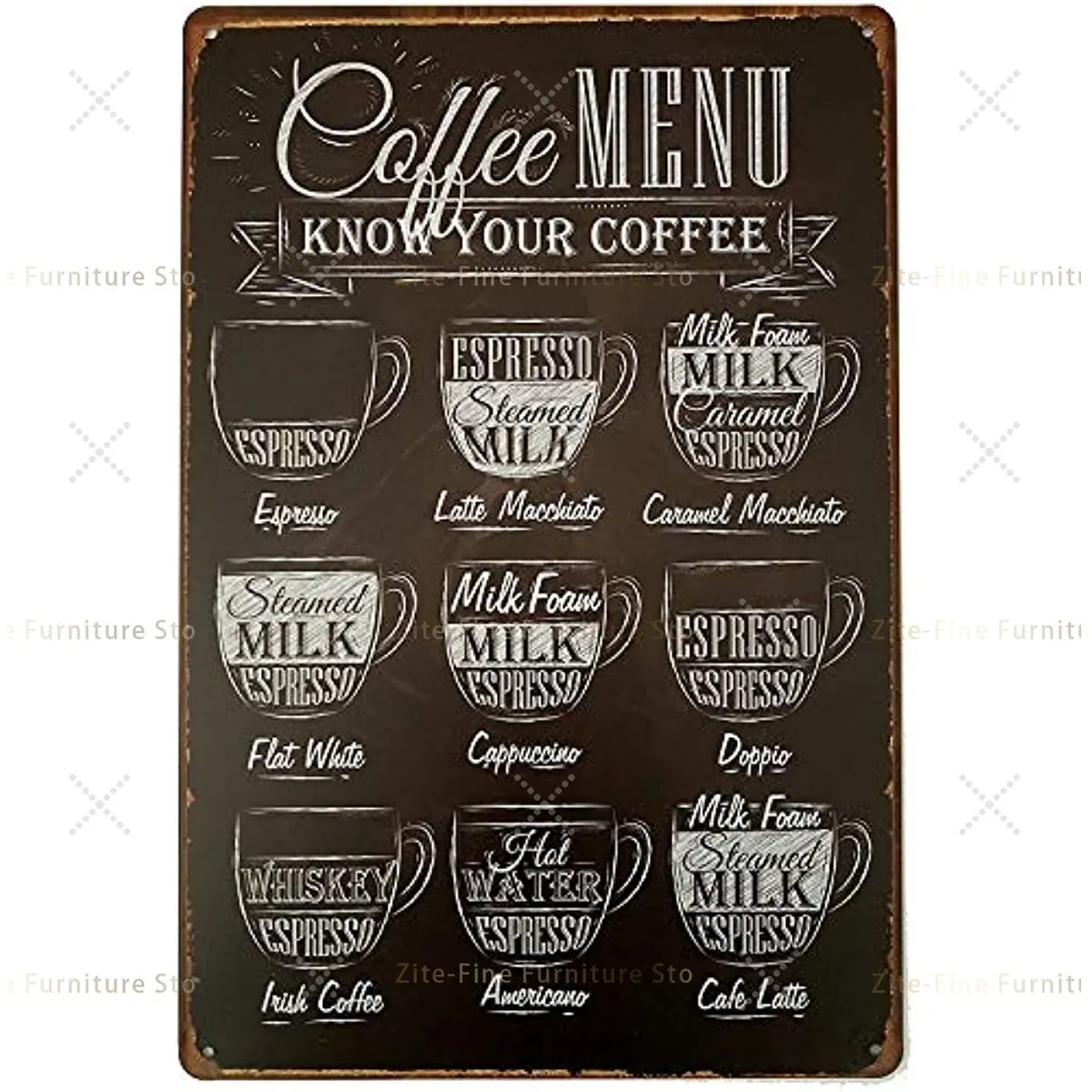 

Coffee Menu Know Your Coffee Wall Retro Bar Pub Poster Metal Tin Home Wall Art Sign Decor 12 X 8