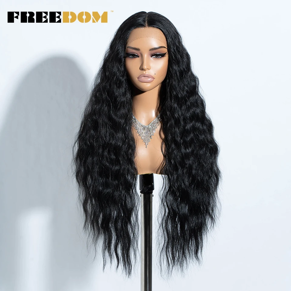 FREEDOM Synthetic Lace Front Wigs For Black Women Long Deep Curly Wavy Ombre Blonde Ginger Lace Wigs Heat Resistant Cosplay Wigs