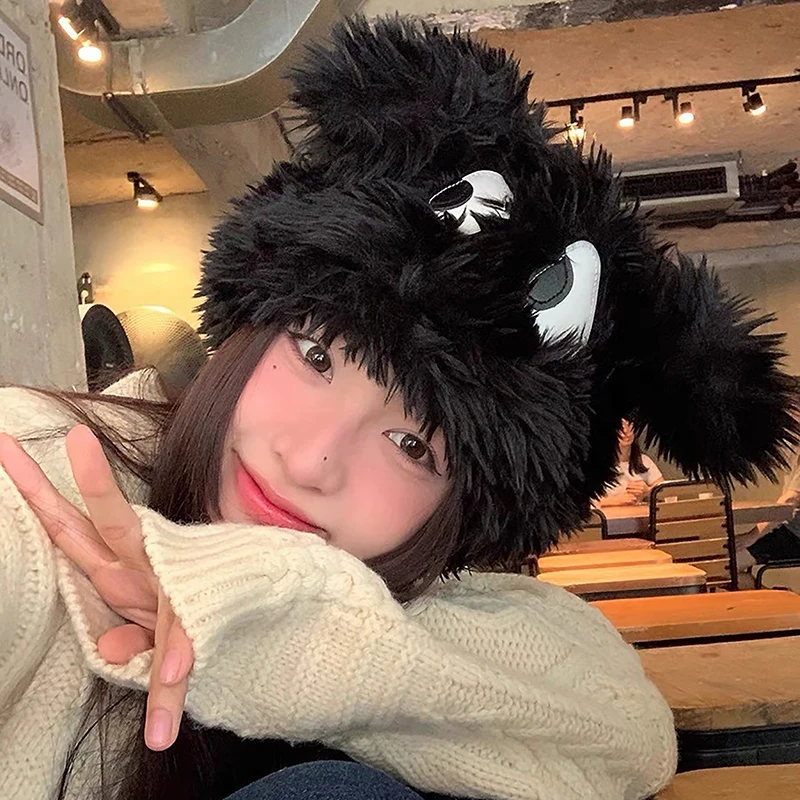 

Women Autumn And Winter Warm Ear Protection Beanie Hat 2023 New Funny Cartoon Big Eyed Puppy Long Ears Plush Pullover Cap