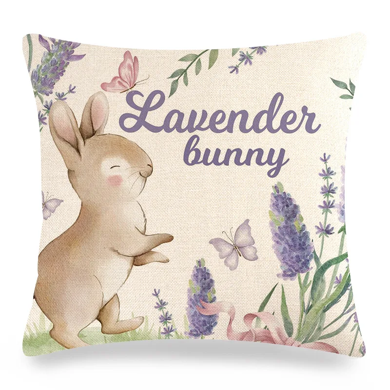 Bunny Pattern Pillowcase Easter Decoration Pillow Case Cute Bunny Pillow Cover Animal Flowers Rabbit Printed Cushion Cover 45x45