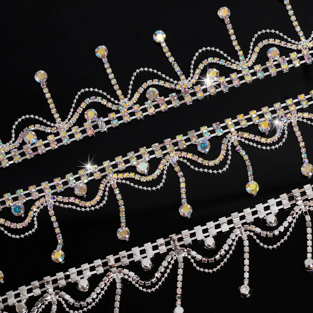 Pawkyjar 1 Yard Rhinestone Tassel Fringe Trim – Crystal Clear Chain For Sewing, Wedding, Dance Costumes