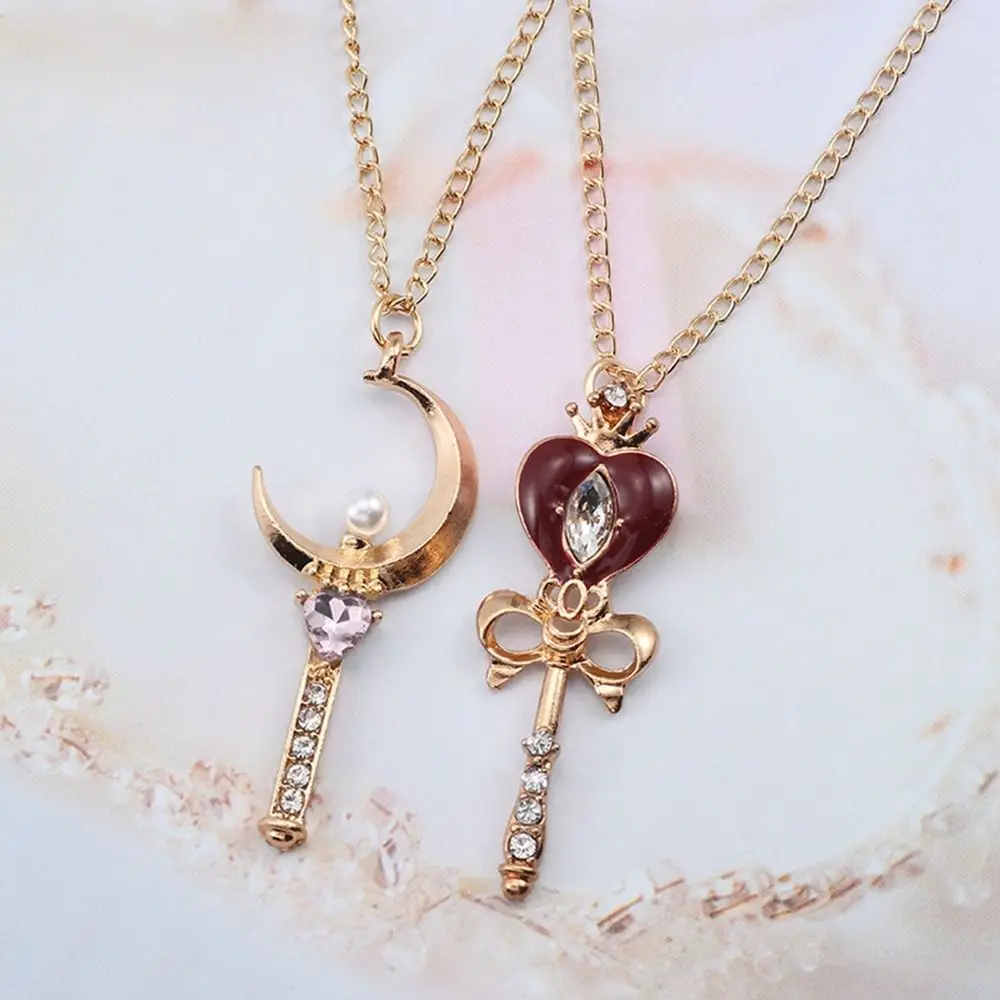 Fashion Metal Anime Necklace Crystal Cosplay Props Magic Wand Crystal Necklace Jewelry DIY Cosplay Pendant Girl Props