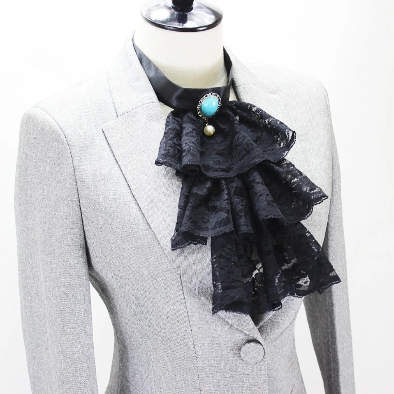 

Womens Jabot Pirate Colonial Victorian Detachable Jabot Steampunk Ruffled Fake Collar Shirt Front Necklace Neckwear