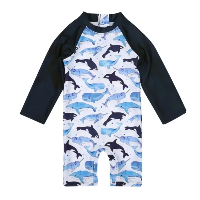 Baby Boys Swimwears Kids 1-7y Long Sleeve Sunscreen Cartoon Toddler One Piece Bathing Suit
