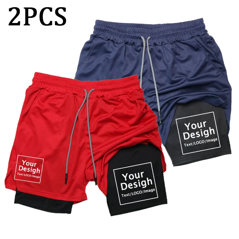 New Custom Compression Shorts Men Gym Athletic Pants Your Logo Fitness Personalized Double Layer Quick Dry 2 In 1 Sports Shorts 6