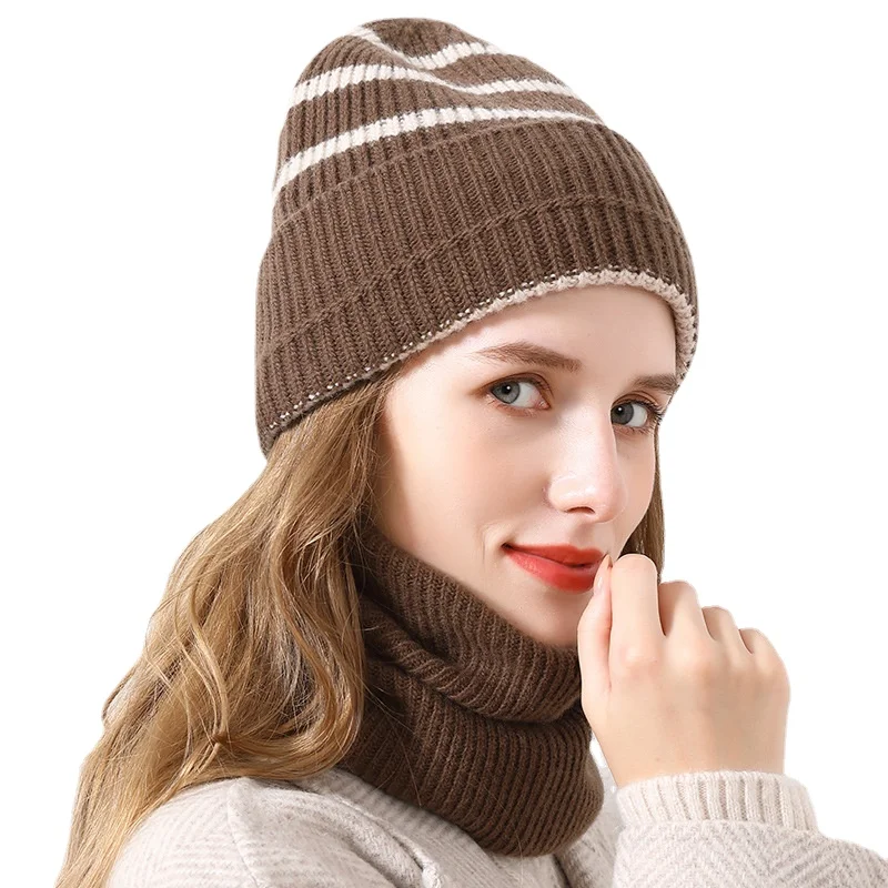 Women Ski Hat Knitted Wool Hat Outdoor Sports Windproof Striped Men