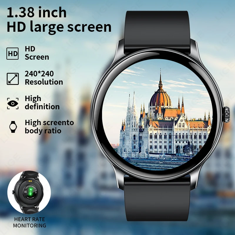 LIGE Smart Watch Sports Fitness Men Women Heart Rate Health Monitor Bluetooth Call IP68 Waterproof Watch Alarm Clock Smartwatch
