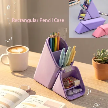 Astuccio portapenne verticale, Portapenne portatile, Astuccio in silicone a doppio uso da scrivania, Borsa portapenne per forniture scolastiche e da ufficio