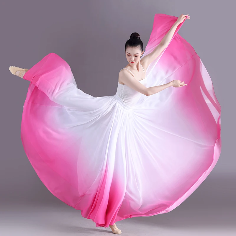 

Women Classical Dance Skirts Practice Costume 720 Degree Gradient Gauze Chiffon Elegant Performance Half Dress Chinese Style