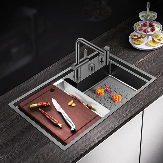 Nanometer Black Step Kitchen Sink SUS 304 Stainless Steel 4mm