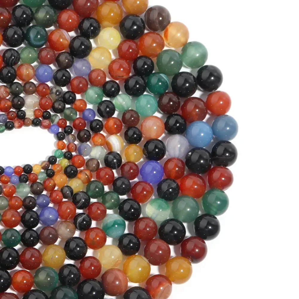 

Natural Stone Multicolor Agate Beads for Jewelry Making Supplies DIY Necklace Bracelet Keyring 4-12mm Onyx Crimp & End Wholesale