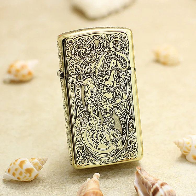 

Подлинная масляная Зажигалка Zippo, медная ветрозащитная узкая Храбрые войска, керосиновая зажигалка, подарок с кодом против подделки
