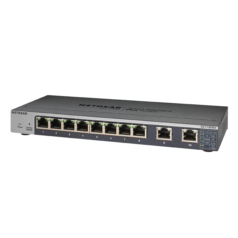 

NETGEAR Switch GS110EMX 10 Gigabit/Multi-Gigabit Plus 8 Gigabit Ports With 2 Multi-Gig ports, Support VLAN, QoS, LAG, IGMP