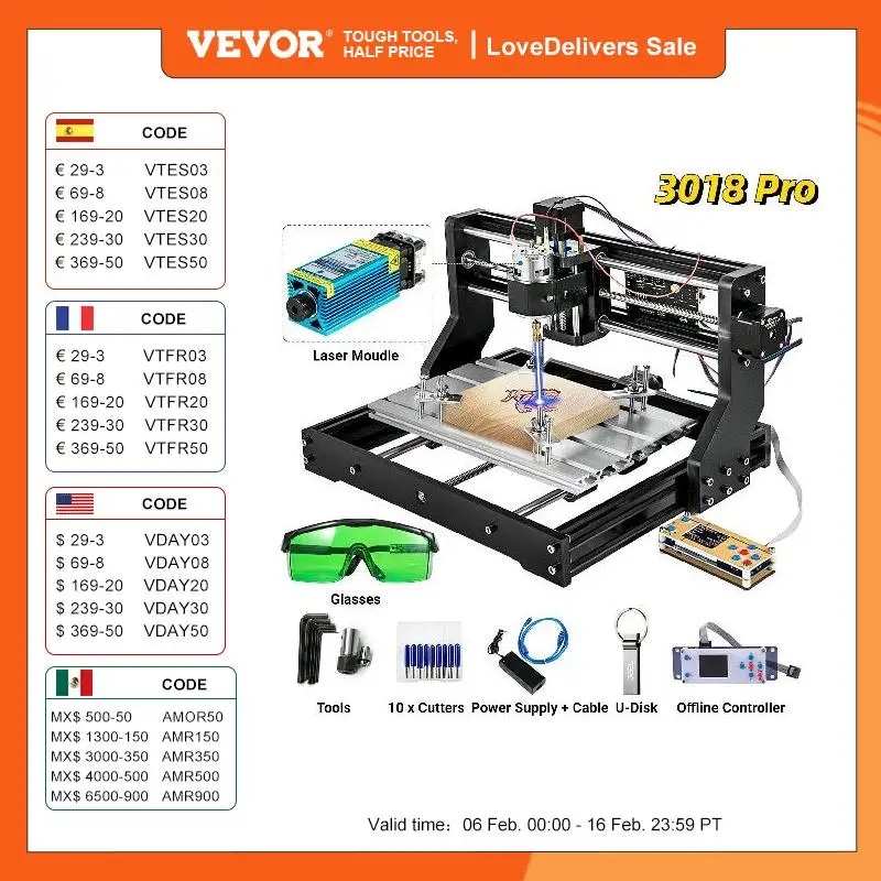 Vevor Kit Di Router Cnc 3018 Pro Incisione 30X18Cm Incisore Laser Supporto Controller Router Grbl Per Plastica Alluminio Morbido Legno
