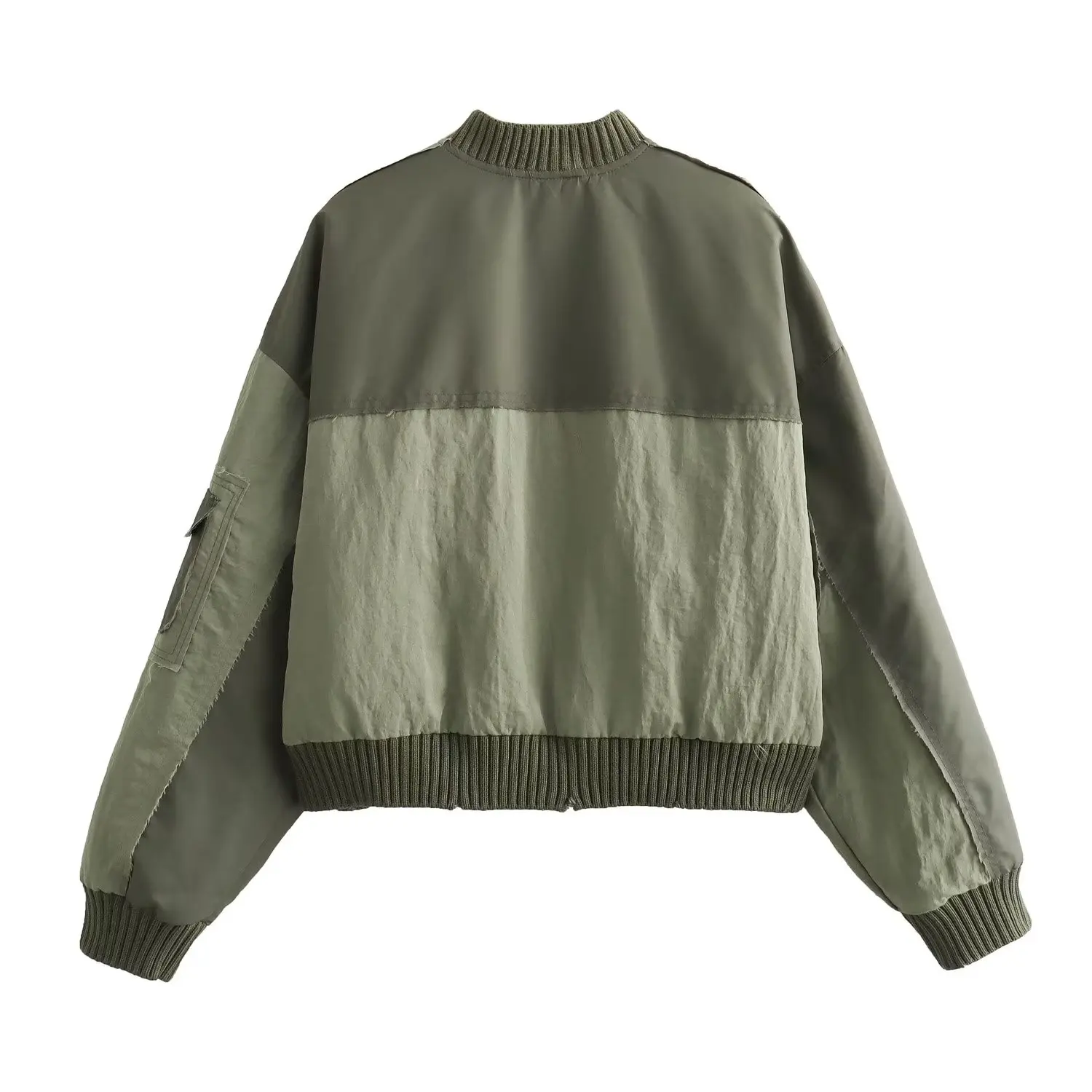 Withered Autumn Winter American High Street Flight Jacket Coat Military Green Patchwork Vintage Bomber Jacket Women