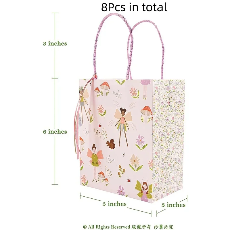 우드랜드 요정 생일 파티 선물 종이 가방 리본 장식, 소녀 생일 파티 베이비 샤워 티 파티 캔디 가방, 8 개
