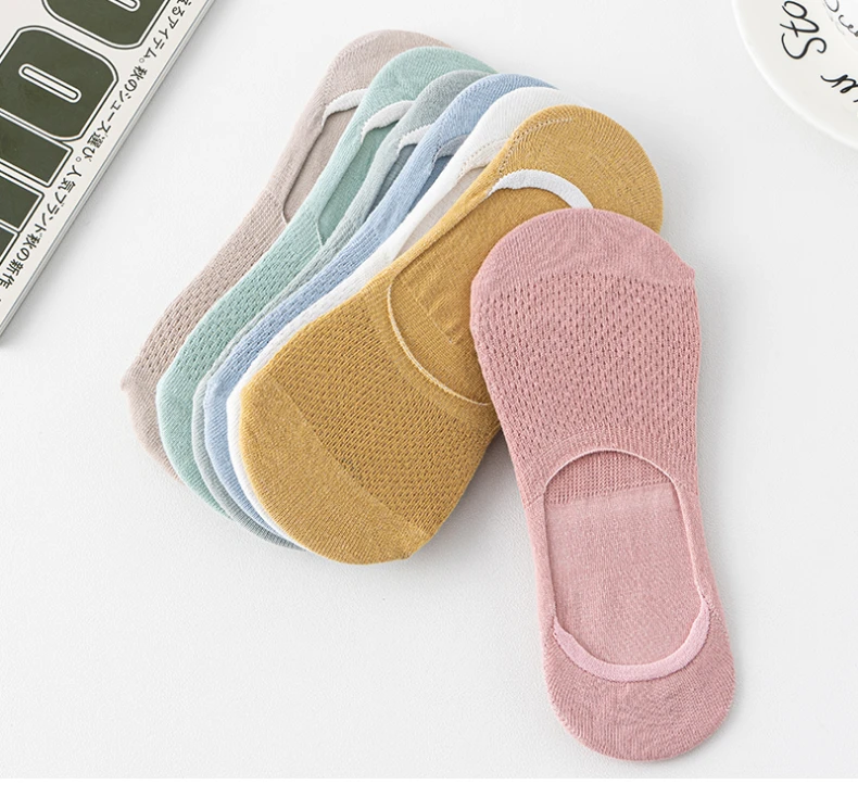 Womens Breathable Mesh Boat Socks - 5 Pairs Invisible Low Cut Anti-Slip Summer Socks