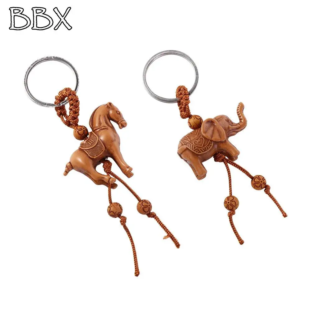 

Vintage Lucky Horse Keychain Carved Wooden Pendant Keychain Ring Mujer Trinkets Steed Elephant Car Bag Accessories Jewelry