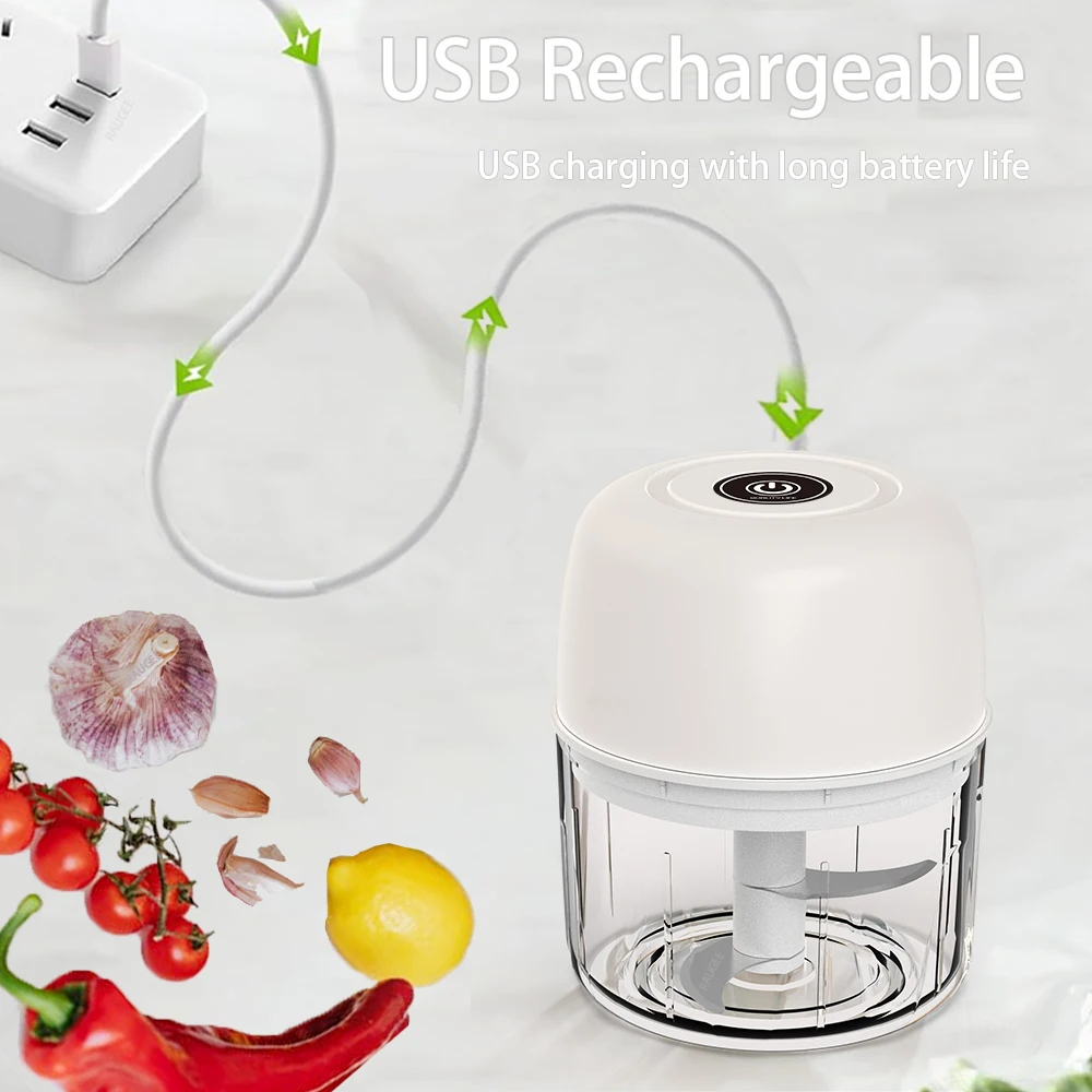 Mini Electric Garlic Chopper Mini Garlic Masher Crusher Vegetable Chili Chopper Rechargeable One-click Food Processor