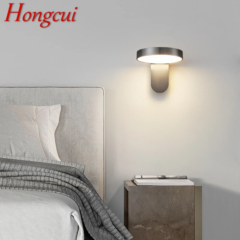 

Hongcui Modern Copper Wall Light LED 3 Colors Simple Creative Brass Sconce Lamp for Home Bedroom Bedside Study Room Decor