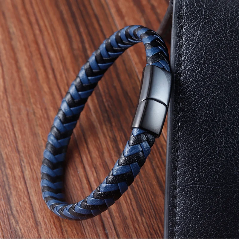 Bracciale Bracciale Pelle Uomo - Classico Bracciale Intrecciato A - Foto 11