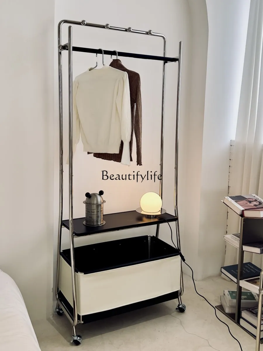 

Solid Wood Mid-Ancient Storage Coat Rack Floor Mobile Bedroom Small Apartment Stainless Steel Storage Rack