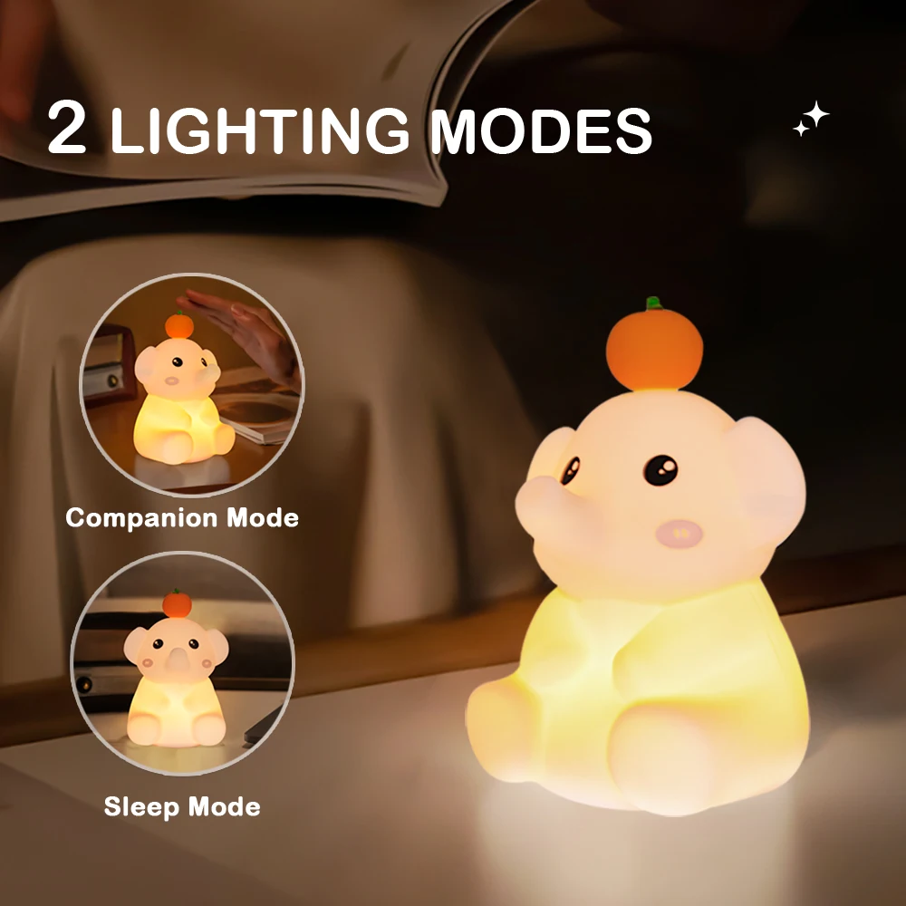 Children Silicone Night Light Cute Elephant Baby Dimmable Timed Sleeping Night Lamp for Bedside Bedroom Decoration Gift Birthday 6