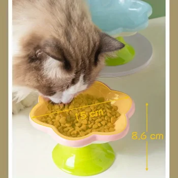 Ceramic Raised Cat Bowl With Flower Design, Elevated Cat Food Bowl Water Plate Snack Dish With Stand For Neck Protection 6