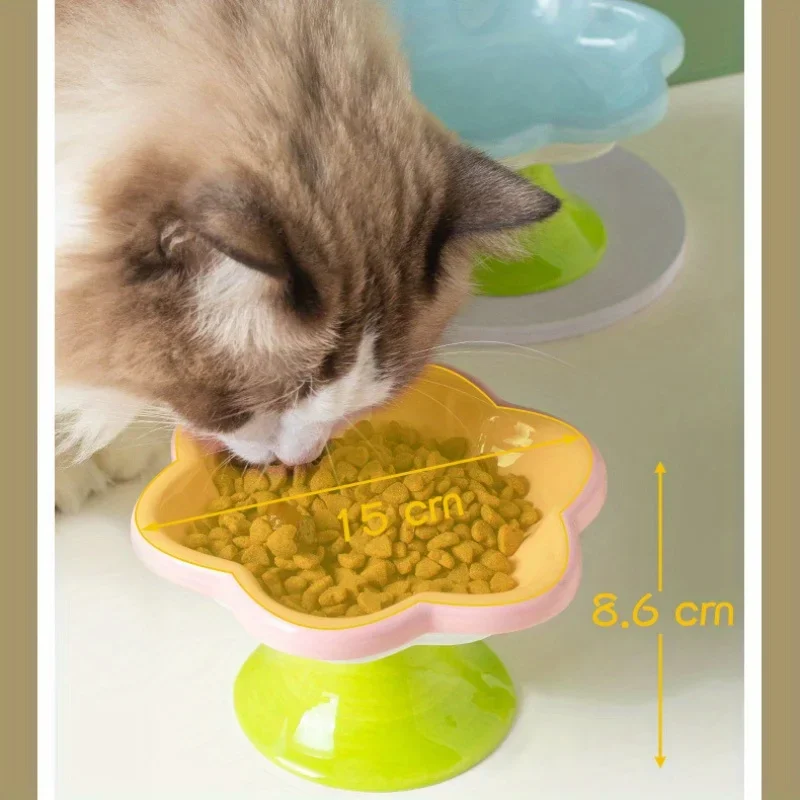Ceramic Elevated Cat Food Bowl Floral Design Easy-to-clean Durable Cutlery for Food Water Cute Dog Bowl for Neck Protection 6