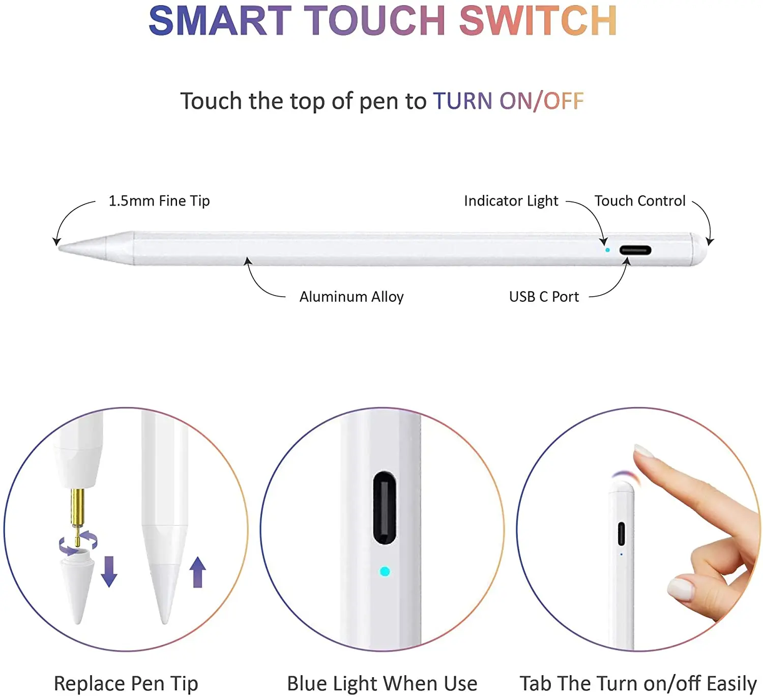 Stylus Pen for iPad Palm Rejection Alternative Apple pencil 2nd Gen ipad 2018-2022, Lapiz para iPad,iPad Mini,iPad Air