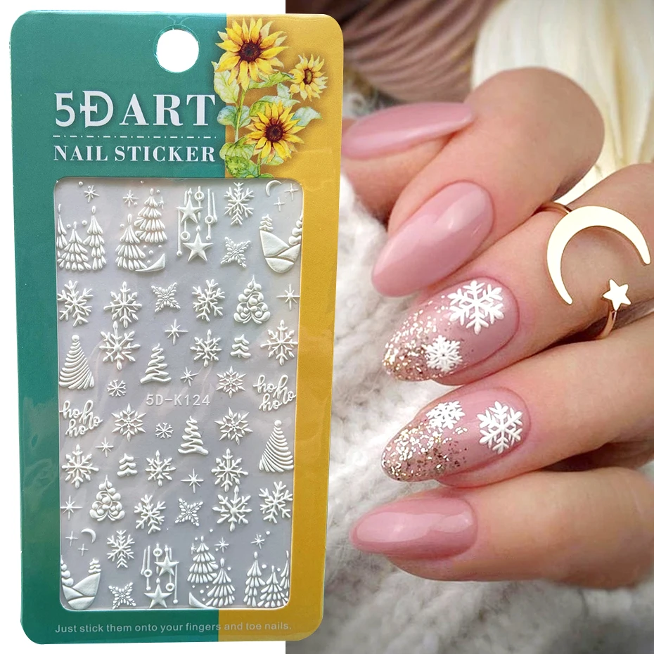 1PCS 5D Nail Stickers Flowers Lace Gel Decals Acrylic Engraved Sliders Embossed Foils Manicure Nail Art Decorations