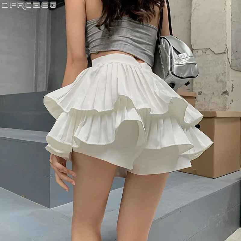 

Sexy Micro Mini Skirts Women Elastic High Waist Ruffles Kawaii Girl Skater Skirt With Shorts Y2K Streetwear Pleated Jupe Short