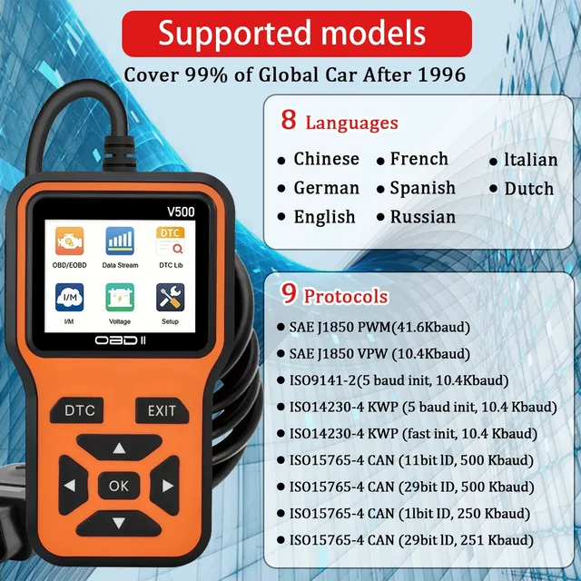 Car OBD2 Scanner Diagnostic Tool Code Reader, Car Voltage Tester Engine Fault Code Scanner, Charging Tester Diagnostic Tool V500 5
