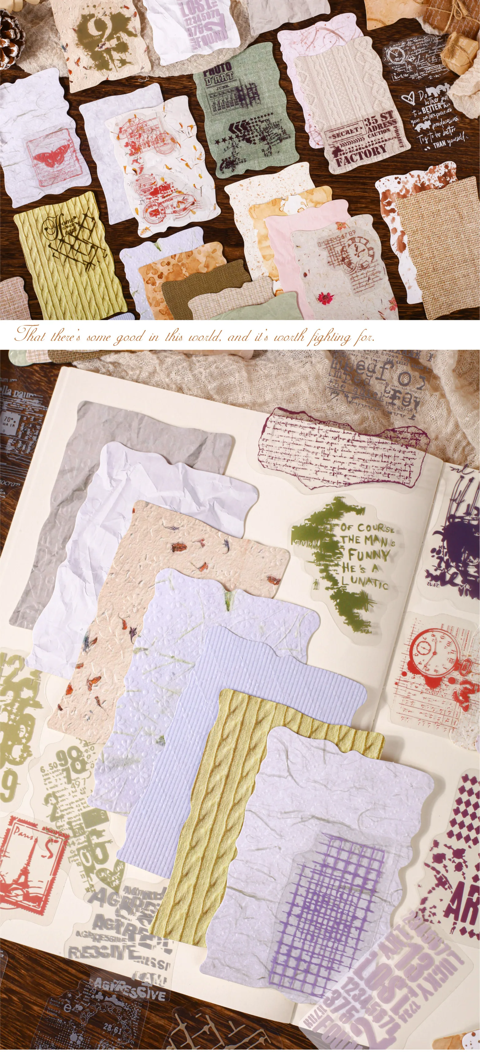 JIANQI 19 Stück Vintage Dekor Scrapbook Aufkleber Materialien Papier Combo Kit DIY Junk Journal Collage Fotoalbum Schreibwaren – Detail 3