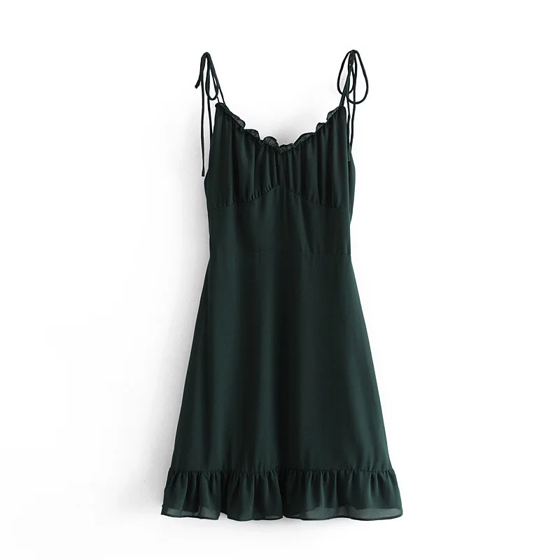 Black A-line Tie Cami Strap Mini Corset Style Dress With Ruffles Detail
