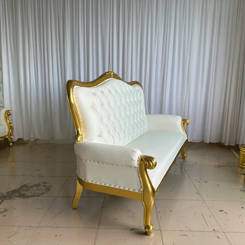 Luxury Royal Throne Wedding Bride Groom Sofa King White & Gold Throne Sofa Leather