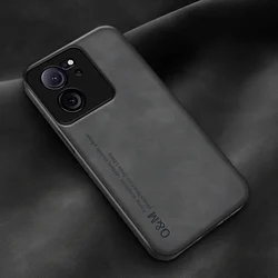 Vintage Suede Leather Phone Case with Built-in Magnetic Silicone Cover for Xiaomi 13 Pro (Dark Gray)