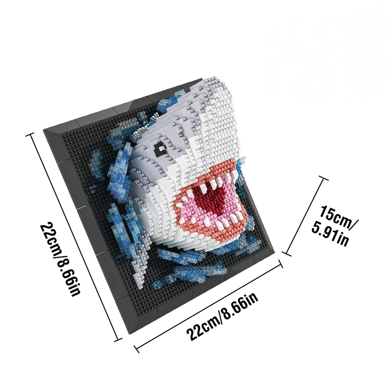 3D Shark Building Set Animal Head Design Wall Hanging Art Decor DIY Assemble Bricks Set Educational Puzzle Toy for Kids Gift
