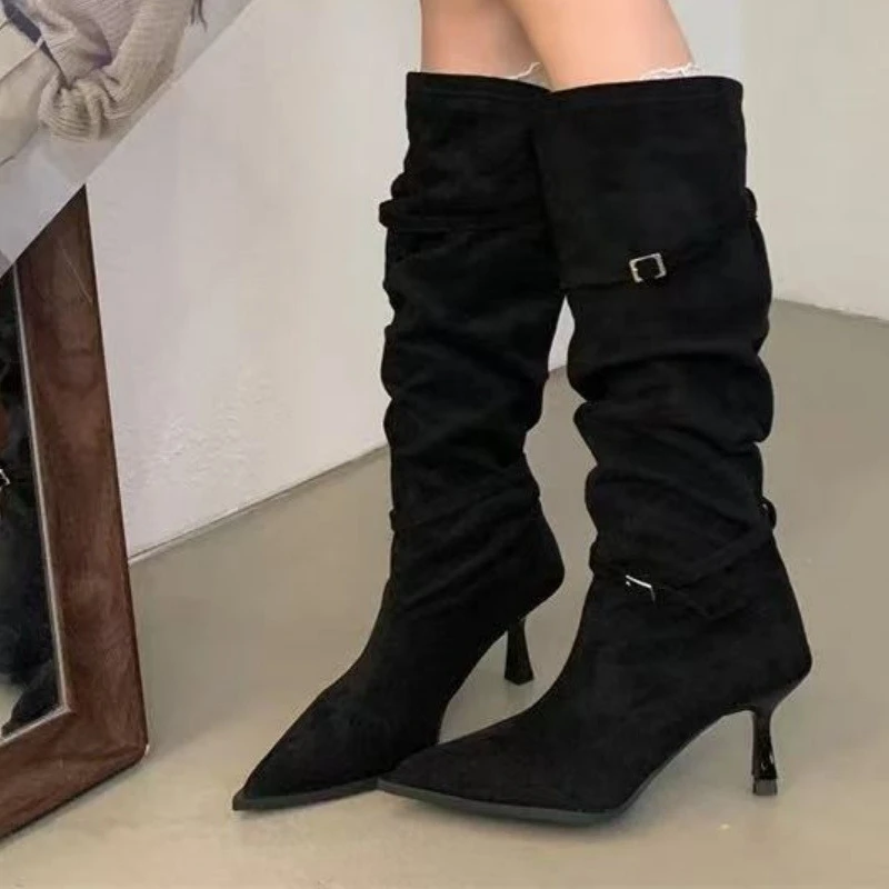 New women's fashion boots for autumn and winter2025 casual style pointed toe stylish high heels suede texture elegant long boots - 3