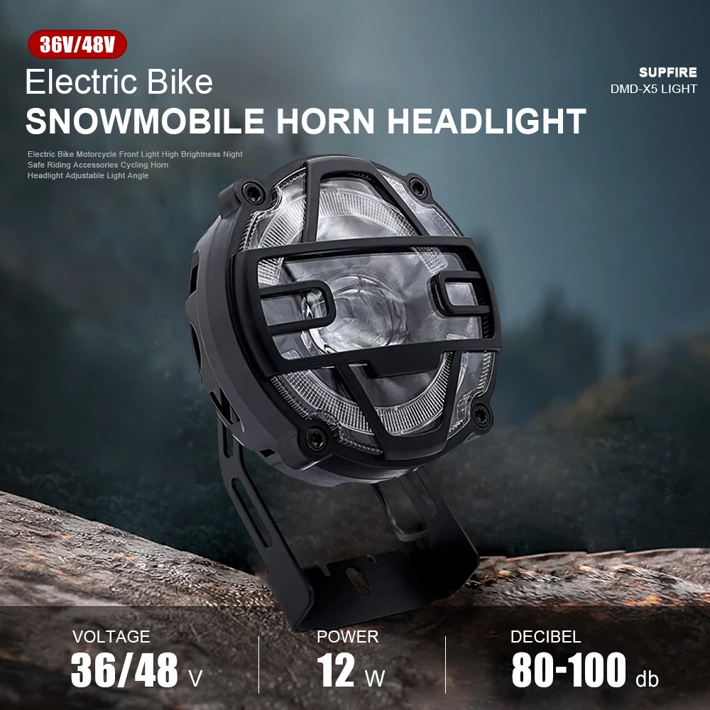 Electric-Bike-36V-48V-Snowmobile-Headlights-Aluminium-Alloy-Horn-Front ...