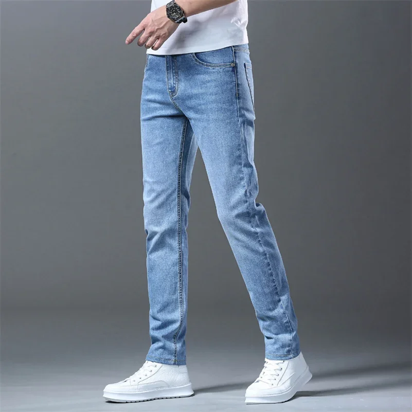 2024 Fashion Men's Stretch Retro Blue Jeans Business Straight Leg Loose Classic Jeans Casual Denim Long Pants All Match Trousers