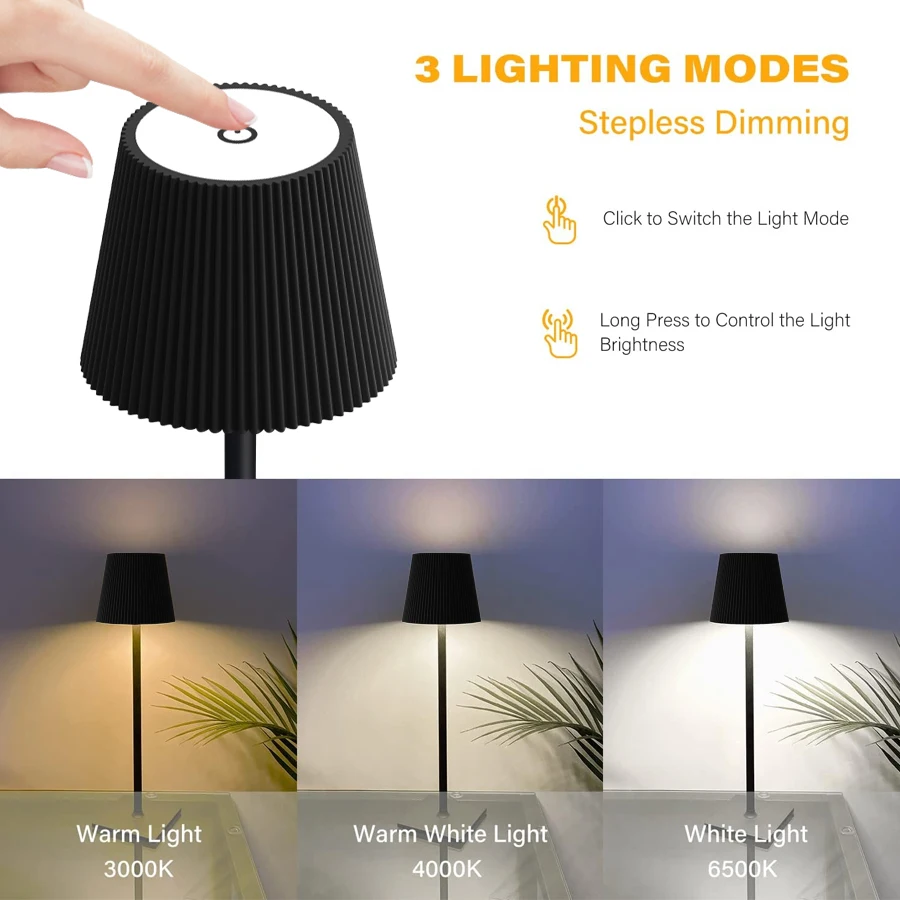이동식 LED 테이블 램프, USB 충전식 책상 조명, 터치 침대 옆 야간 조명, 조도 조절, 침실, 공부, 사무실, 바, 카페용