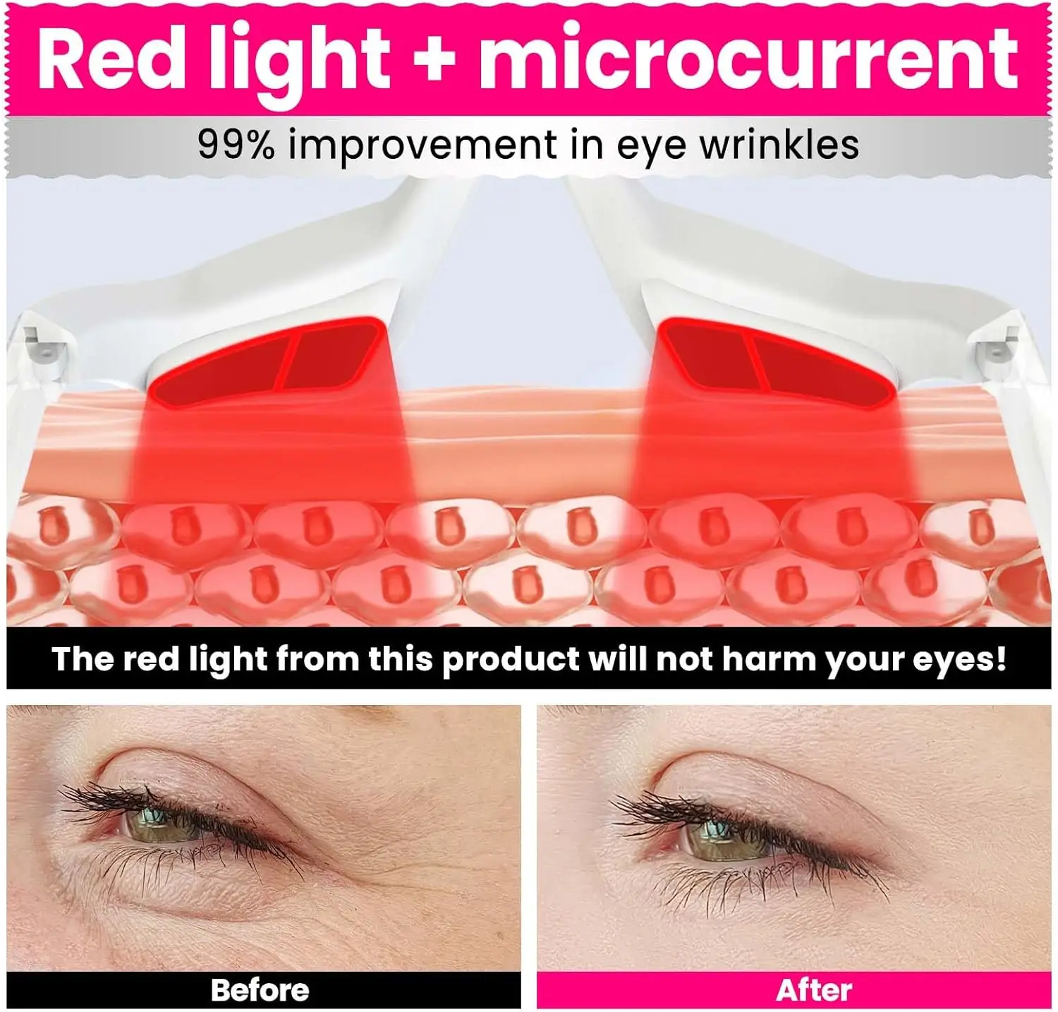 Under Eye Red Light Massager Glasses Eye Care Tool 3D Microcurrent Beauty Device Bag Remover for Reduce Dark Circles Wrinkle