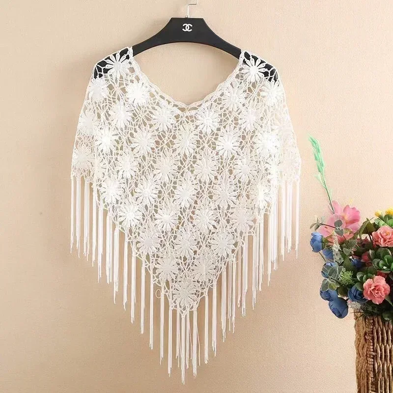 Fashion Trend Shawl Women's Hollow Summer Skirt with Dress Cape Top Loose Handmade Crochet Knitted Blouse Waistcoat