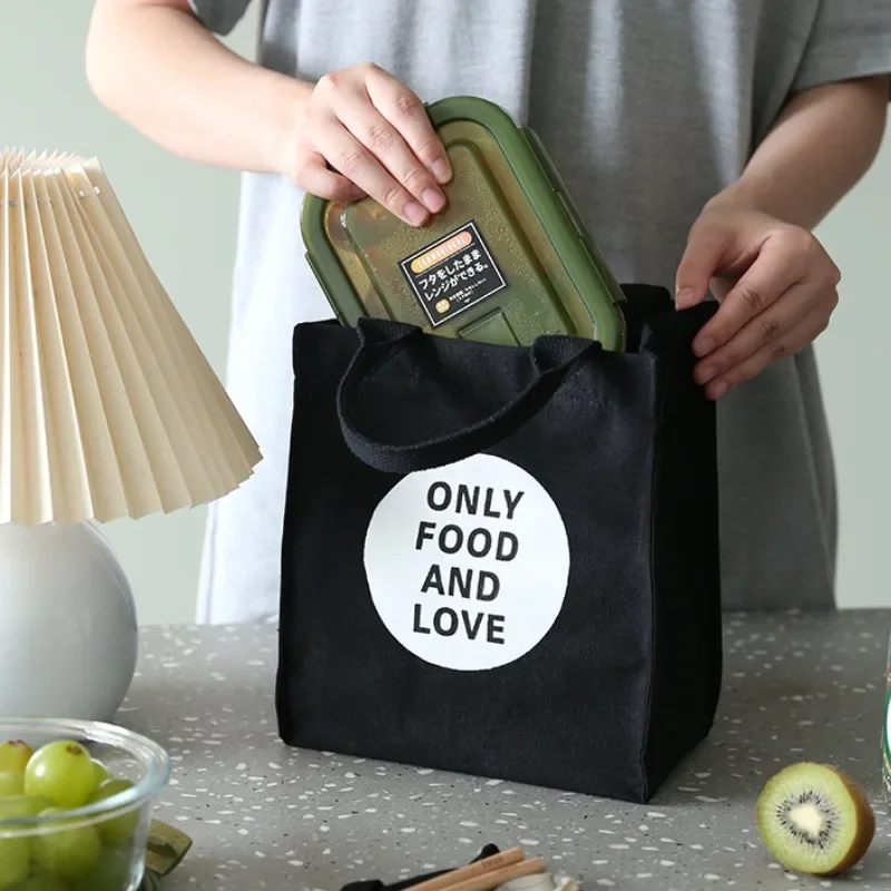 

Bento Bundled Mouth Waterproof Thermal Insulation Lunch Bags Simple Fashion Texture Bilayer Canvas Picnic Portable Lunch Bags