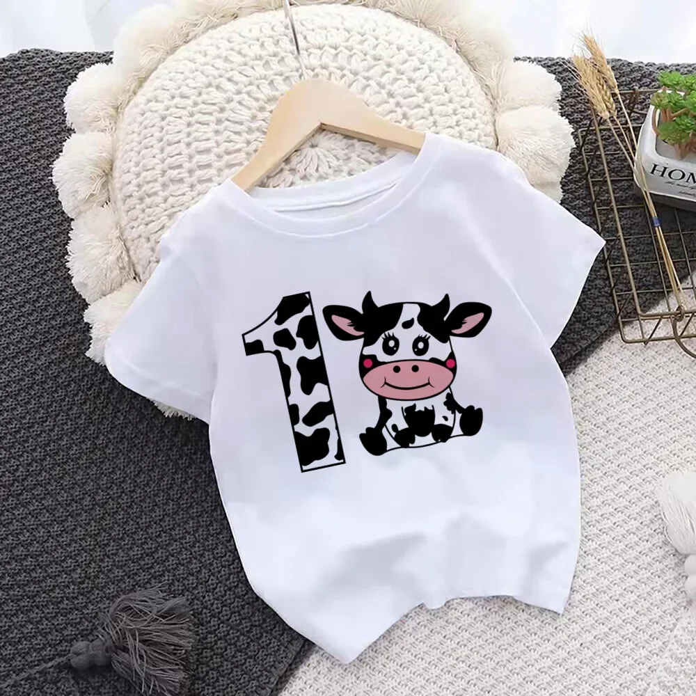 Cow Number Birthday Shirt 1-10 Birthday T-Shirt Wild Tee Girls Party T Shirt Cows Print Clothes Kids Gifts Fashion Tops Tshirt 2