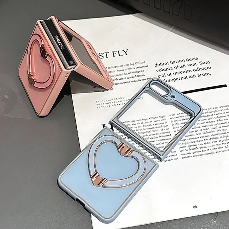 Cute Cartoon Love Heart Bracket Case with Plating Cover