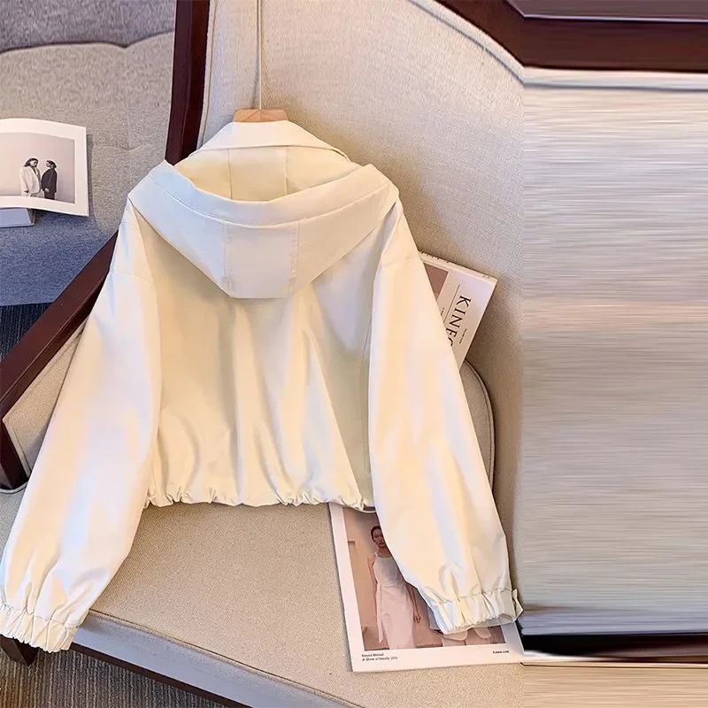 جديد ربيع وخريف 2025 معطف نسائي مقصوص بقلنسوة ملابس فضفاضة رقيقة غير رسمية سترات واقية ملابس علوية نسائية معطف خارجي