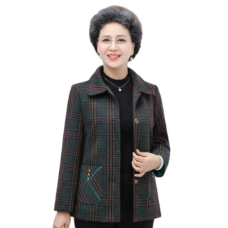 

New Elderly Women Spring Autumn Coat Casual Long Sleeve Grandma's Short Jacket With Lining Middle-aged Mother Cardigan Tops 5XL